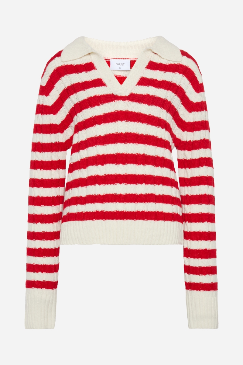 Grunt Fany Polo Knit - Off White / Red