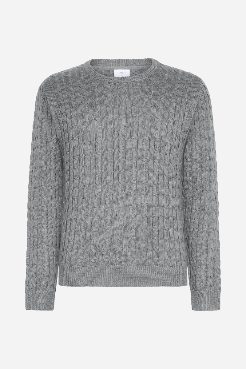 Grunt Tue Cable Knit - Grey Melange