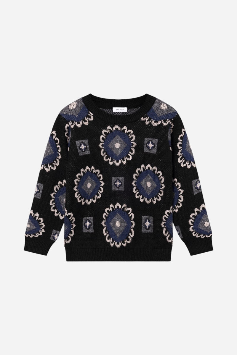 Les Deux Aro Paisley Roundneck - Black/Blueprint