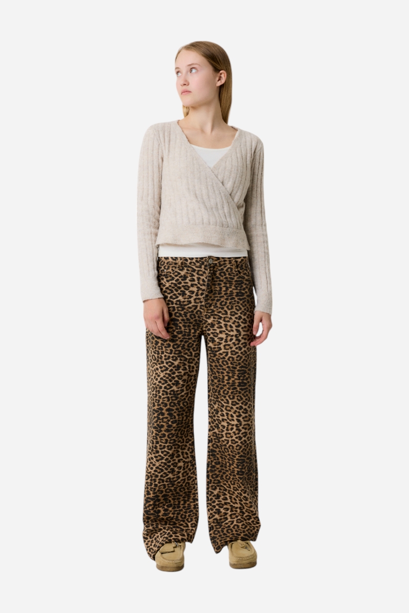 LMTD Leo Wide Pants - Silver Mink / Leopard