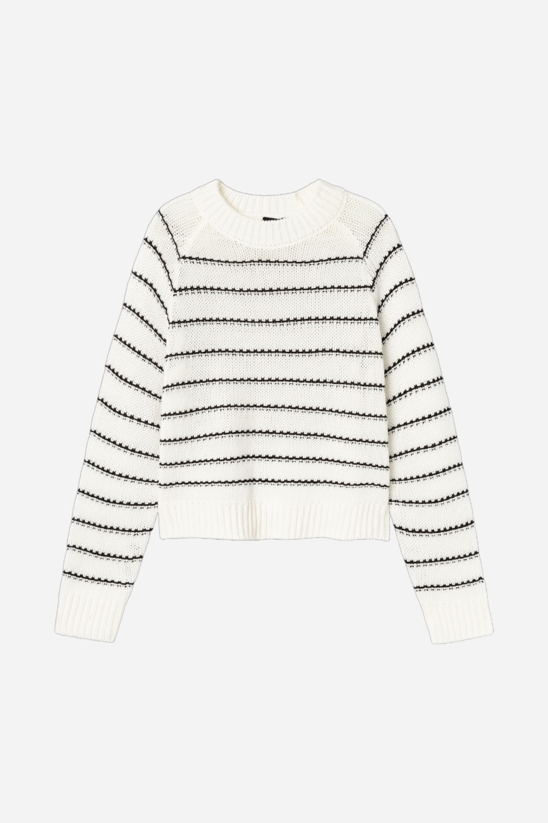 LMTD Nagilo LS O-neck Knit - White Alyssum / Black Stripe