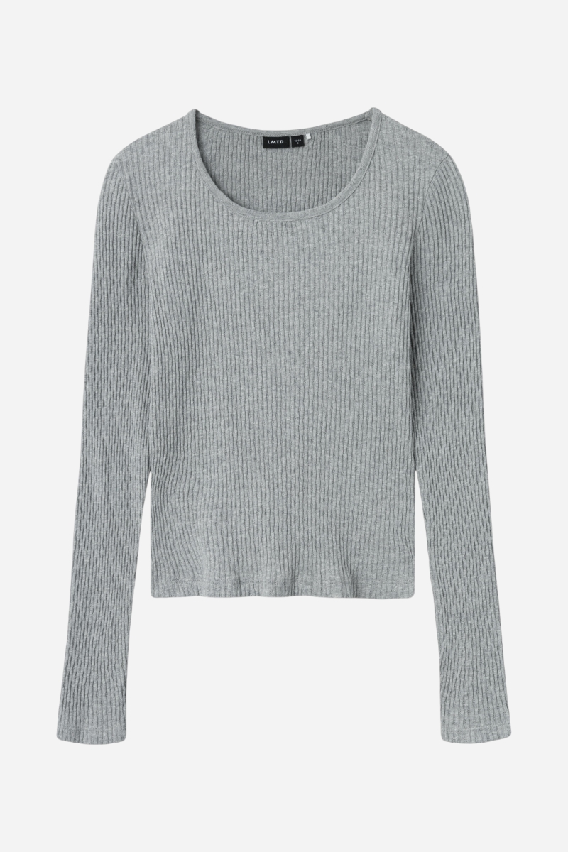 LMTD Ninusa LS Deep O-neck Top - Grey Melange