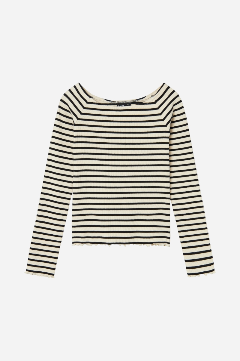 LMTD Rille Boatneck Top - White Alyssum / Black