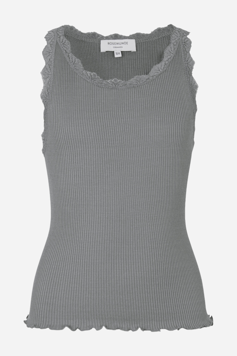 Rosemunde Silke Top m. blonder - Light Grey Melange