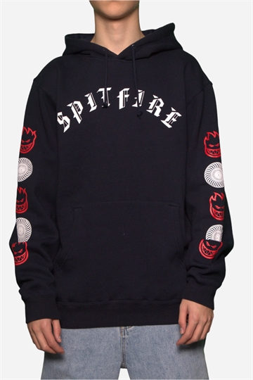 Spitfire Hood Old E Combo Sleeve Pullover Sweatshirt - Navy /White / Red