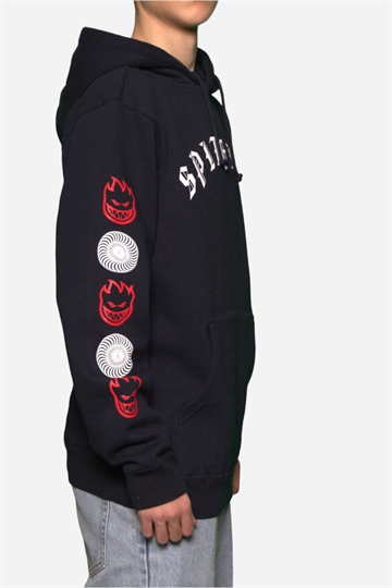 Spitfire Hood Old E Combo Sleeve Pullover Sweatshirt - Navy /White / Red