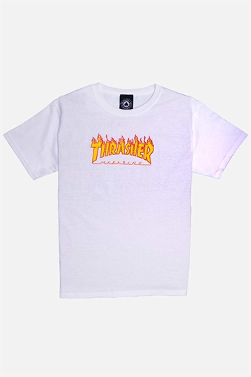 Thrasher T-Shirt - Junior - Flame Logo - White