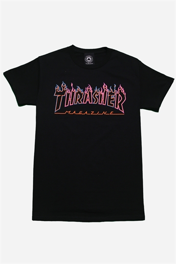 Thrasher T-Shirt - Double Flame Neon - Black